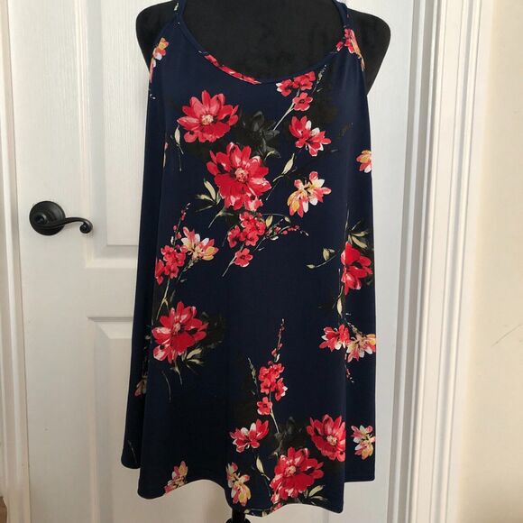 Papermoon‎ Womens Tank Top 3x Blue Floral Sleeveless Blouse Halter Neck NWT - Picture 1 of 8